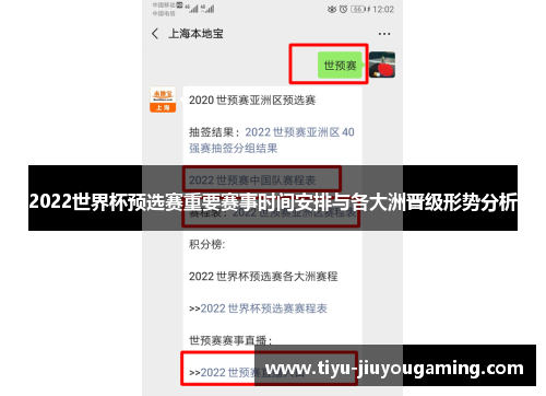 2022世界杯预选赛重要赛事时间安排与各大洲晋级形势分析